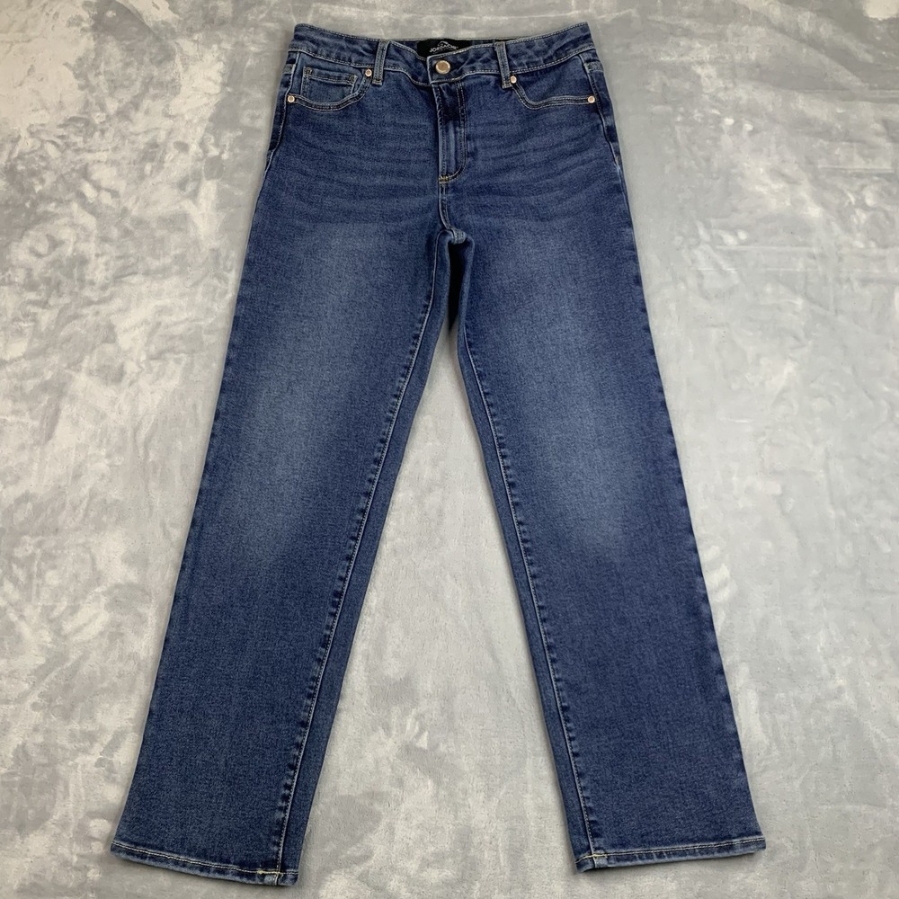 Jordache Jeans Womens 8 Blue Faded Whiskers‎ High Rise Straight Stretch Denim